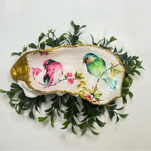 Birds & Floral Design Oyster Shell Dish